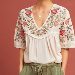 Anthropologie Ranna Gill Embroidered Top